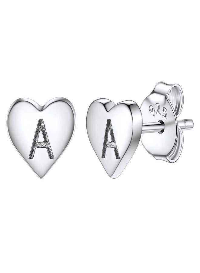 Silvora Letter Stud Earrings for Women Solid Silver Heart Initials Ear Studs Letter A Love Jewelry BIrthday Gift - Image 1